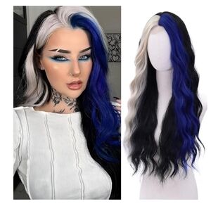 28 Inches Black and Blue Synthetic Wig for Women